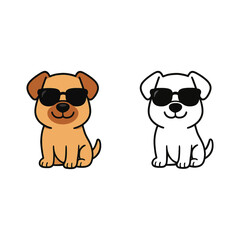 Cool Canine: A Cute Cartoon Puppy in Sunglasses - Color and Line Art Versions