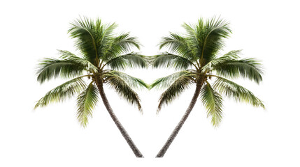 Double coconut trees crossing each other, symmetrical composition Transparent background, PNG