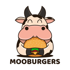 Logo For Fast Food Restaurant with Cow or Moo Combined Burgers.