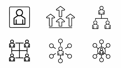 Collection of human resource and organizational structure icons isolated on white background