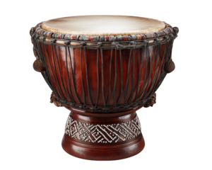 Djembe drum wooden percussion instrument isolated on transparency background traditional African music carved design rope tuning cultural handmade vibrant rhythmic