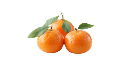 Three Fresh Mandarin Oranges with Leaves on Transparent Background