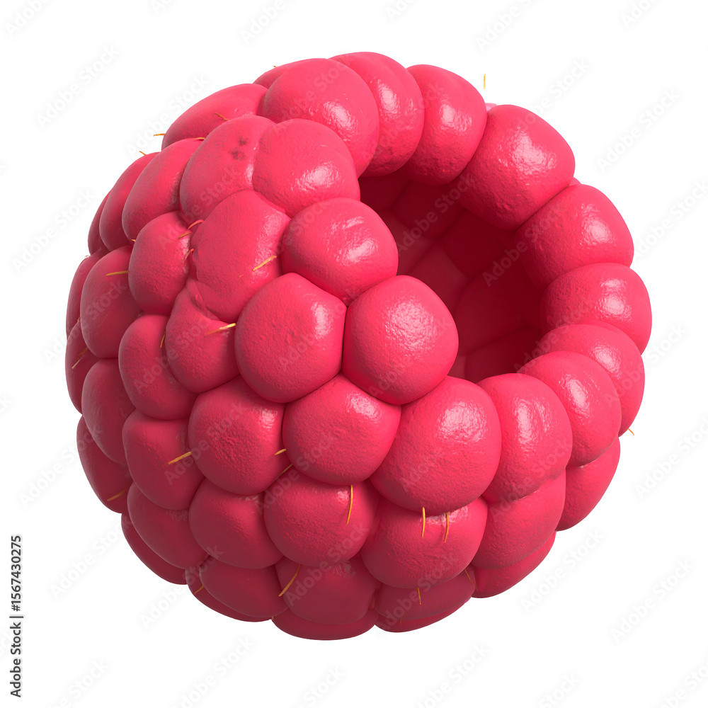 Aufkleber bright pink textured spherical object resembling a berry in 3 d render isolated on a transp backgrou
