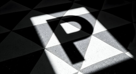 Parking Place Symbolic Marking on Tiled Floor Abstract Monochrome Representation