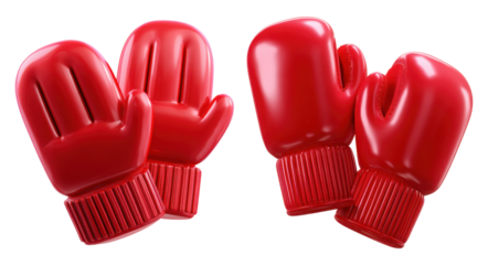 Glossy red winter mittens pair isolated on transparent background