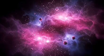 Obraz premium A vibrant nebula with glowing pink and purple clouds stars and planets