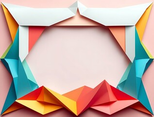 Vibrant angular paper composition in shades of blue, yellow, orange