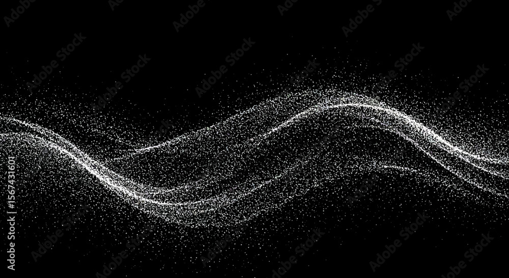 Poster elegant and mesmerizing white particle wave on a stark black backdrop abstract