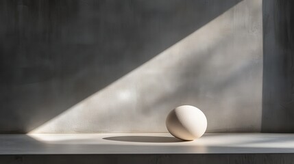 Large off-white sphere resting on minimalist surface indoors
