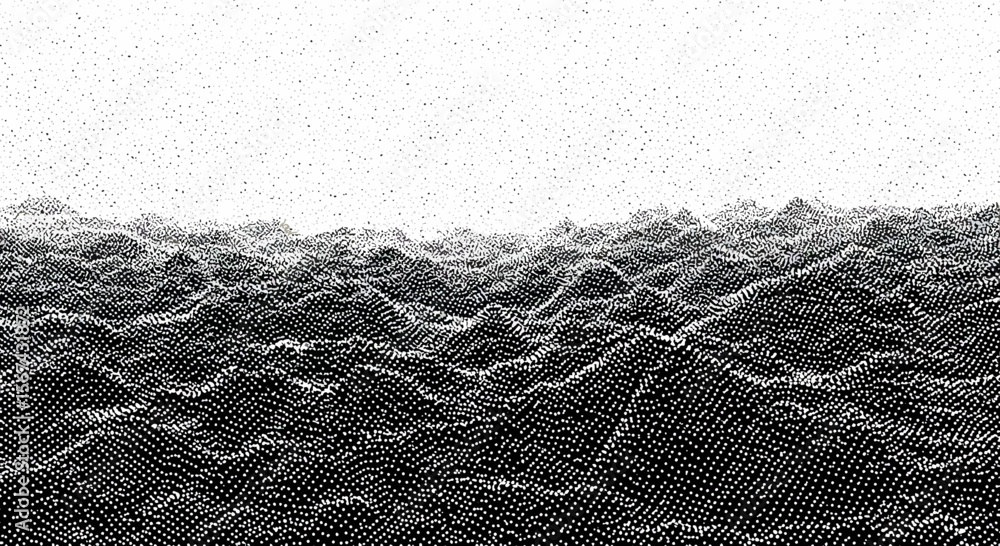 Poster abstract monochrome landscape with pointillism texture creating a distorted terrain