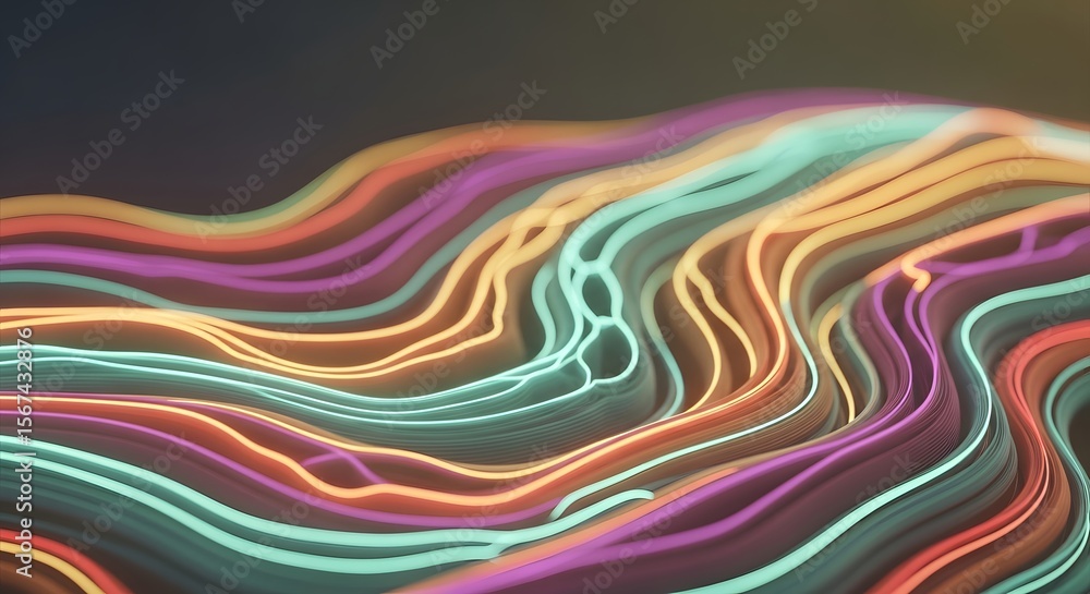 Wall mural abstract flowing lines of light in a wavy pattern