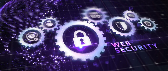 Web security. Cyber security, computer data encryption and internet protection. 3d illustration