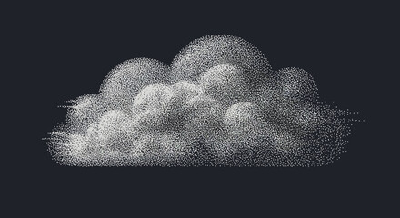 Stippled cloud formation graphic illustration with dark background, ethereal atmosphere