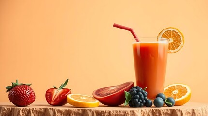 Vibrant fruit medley meets refreshing beverage in sun-kissed serenity