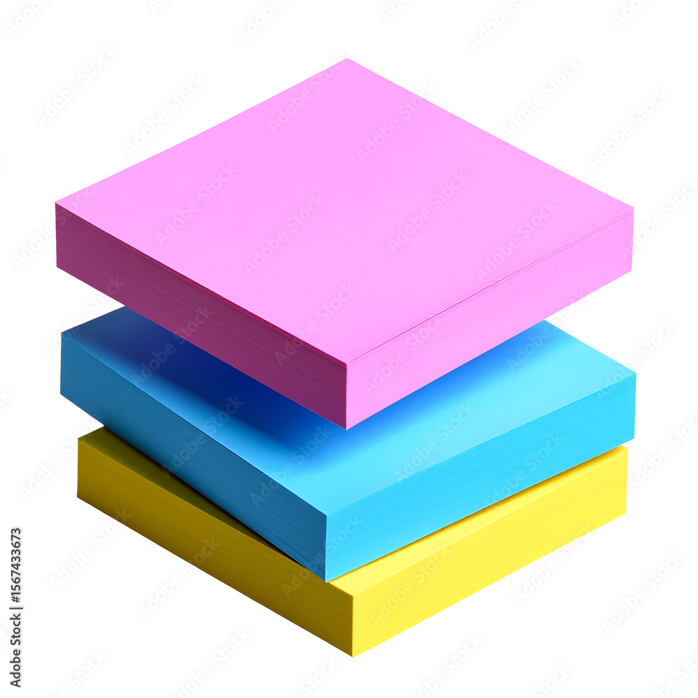 Aufkleber colorful stack of square paper pads for notes and reminders isolated 3 d rendering of layered sheets