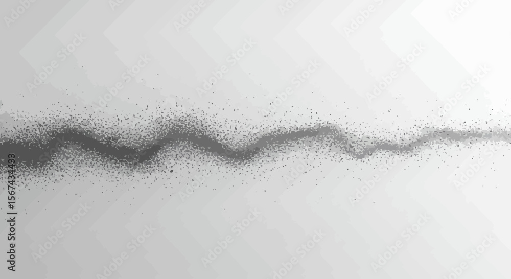 Poster abstract wavy line of gray particles on a bright white gradient background