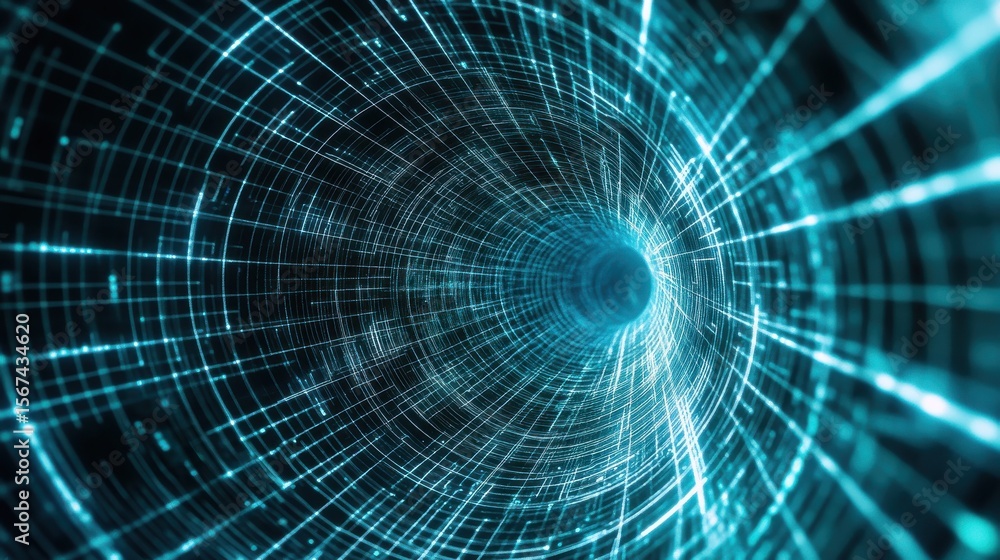 Poster abstract glowing tunnel with digital data in cyberspace