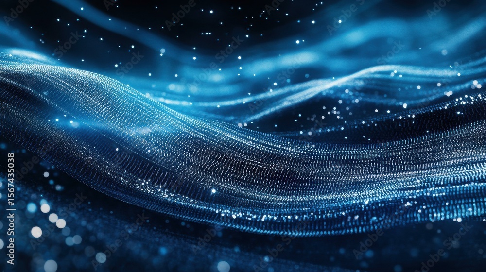 Aufkleber Abstract digital particles flowing in serene nighttime environment