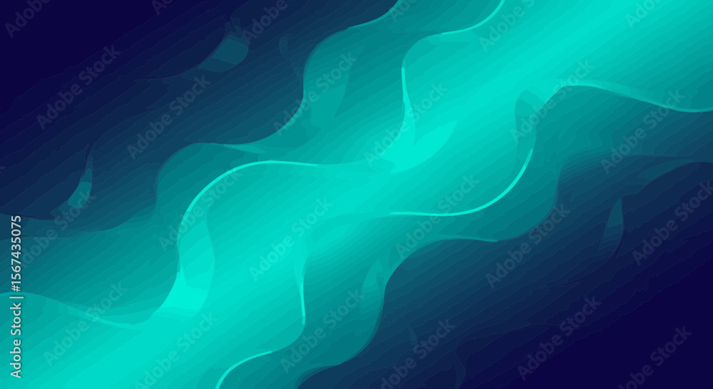 Poster abstract teal and navy blue gradient background with fluid wave shapes pattern