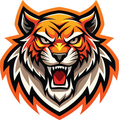 Fierce and Bold Tiger Face Logo Illustration in Bright Orange and Black