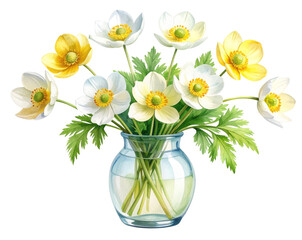  Alpine Bloom – Watercolor Mountain Avens in a Vase PNG