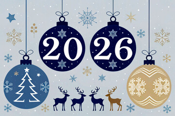 "2026 New Year Celebration with Ornaments and Reindeer"