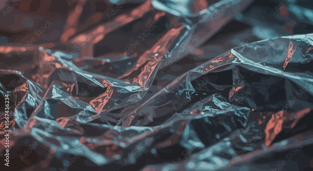 Poster abstract metallic foil texture with colorful reflections and dynamic wrinkles