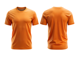Orange tshirt, front and back view isolated on transparent background