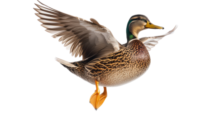Duck flapping its wings mid-motion, natural movement captured Transparent background, PNG