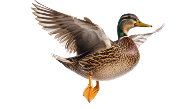 Duck flapping its wings mid-motion, natural movement captured Transparent background, PNG