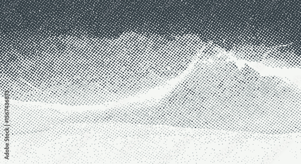 Poster minimalist halftone mountain range vector illustration with subtle gradients