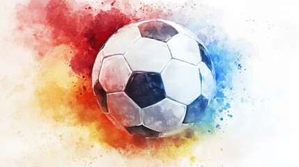 Fototapeta premium Soccer ball on abstract watercolor background