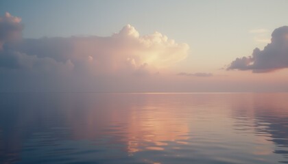 Obraz premium Serene sunset reflection over calm ocean waters