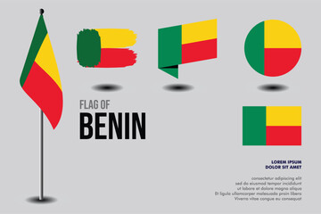 Set of Benin flag in 5 designs
