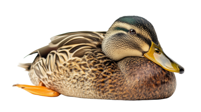 Duck resting with head tucked into body, peaceful pose Transparent background, PNG