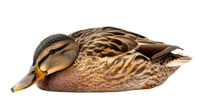 Duck resting with head tucked into body, peaceful pose Transparent background, PNG