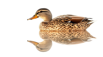 Duck with reflection beneath as if on smooth surface Transparent background, PNG