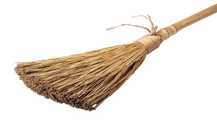Eco-friendly bamboo broom with natural fibers Transparent background, PNG