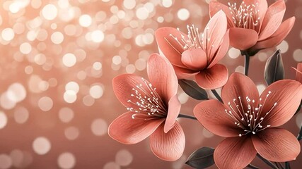 Close-up of  lush, coral-toned flowers with soft bokeh background