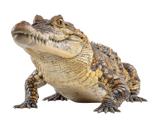 Obraz premium Crocodile reptile animal isolated on transparency background, detailed scaly skin texture, powerful jaw, wild predator, nature wildlife, exotic creature, alert expression