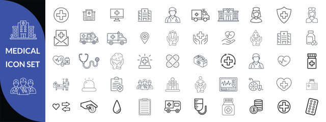 MEDICAL ICON SET. Healthcare and Medicine Line Icons. Editable Stroke. Pixel Perfect. For Mobile and Web. Contains such icons as Healthcare, Nurse, Hospital, Medicine, Ambulance