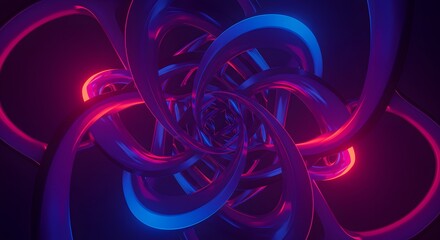Abstract vortex of swirling purple and blue metallic tubes with neon pink highlights