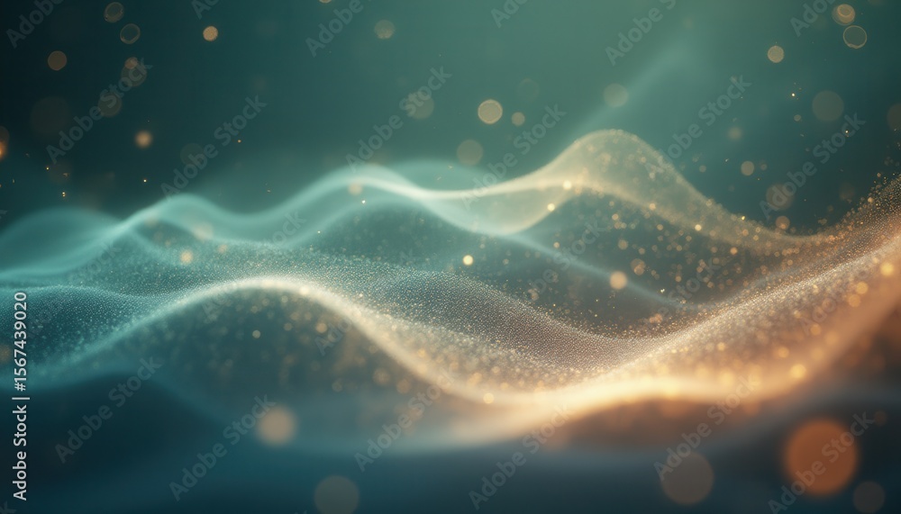 Aufkleber Glowing Abstract Particle Wave in Dark Digital Environment