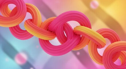 Colorful linked torus shapes on a gradient background