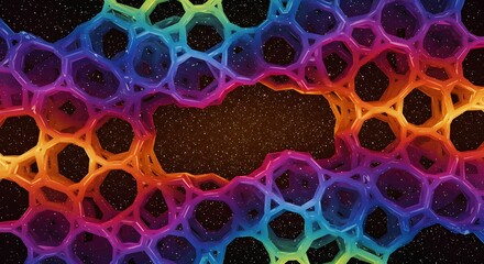 Colorful geometric network against a starry night sky