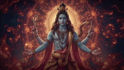 Obraz premium A majestic artwork of Lord Shiva in sacred form. Perfect for spiritual decor, meditation space, or collectors seeking divine energy through powerful&nbsp;symbolic&nbsp;art.