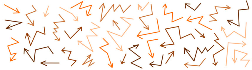 Orange and brown arrows visualizing delivery logistics, distribution network and warehouse route mapping