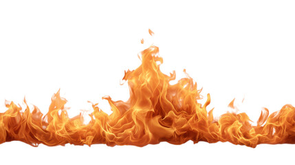 Dynamic orange flames border with wisps of smoke isolated on transparent background