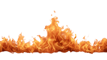 Dynamic orange flames border with wisps of smoke isolated on transparent background