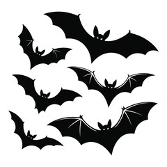 Black Bats  Set for Halloween  Silhouette Vector Designs
